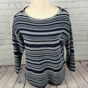 Chaps Sweater Navy & Natural Stripe 3/4 Sleeve